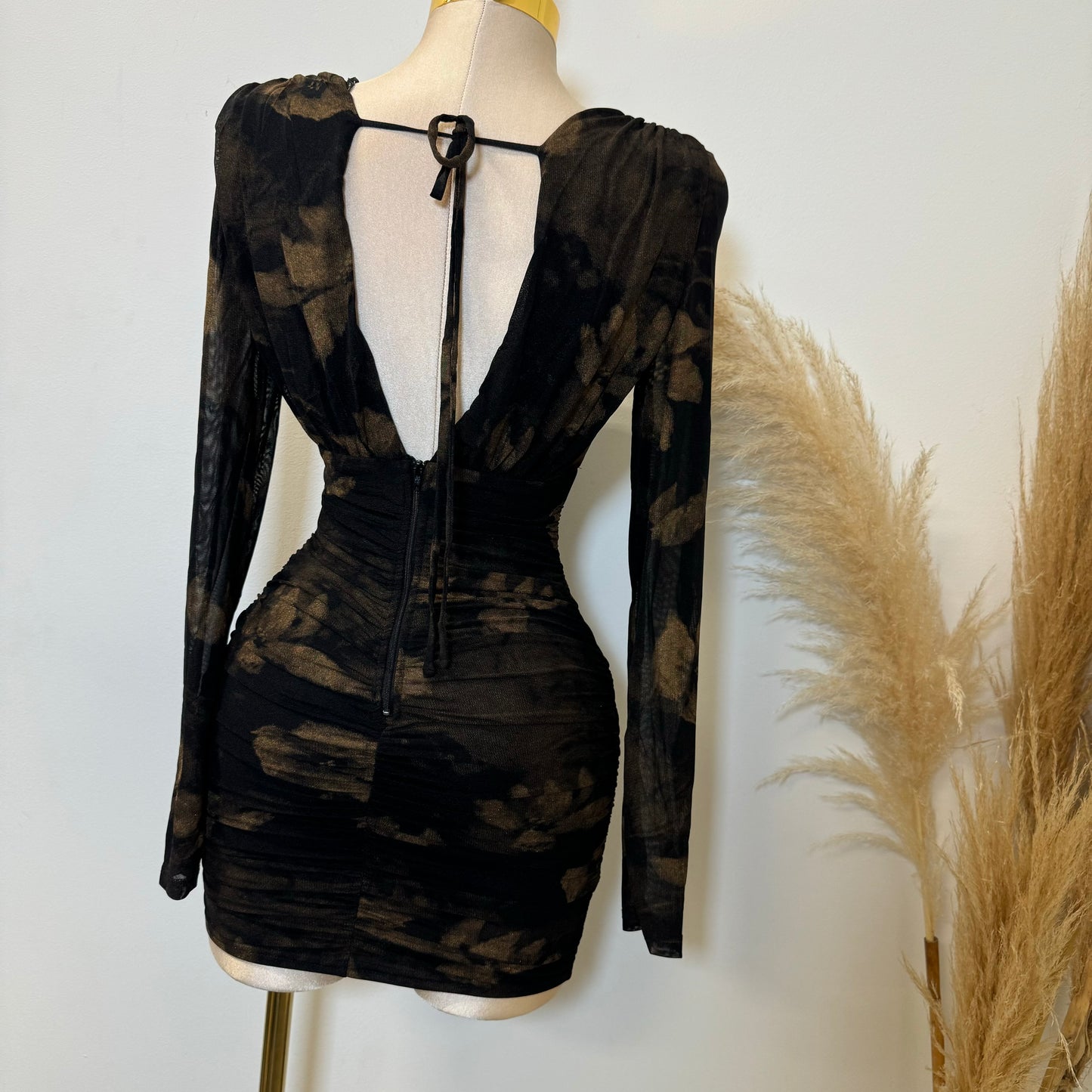 Eva Long Sleeve Mini Dress-Black