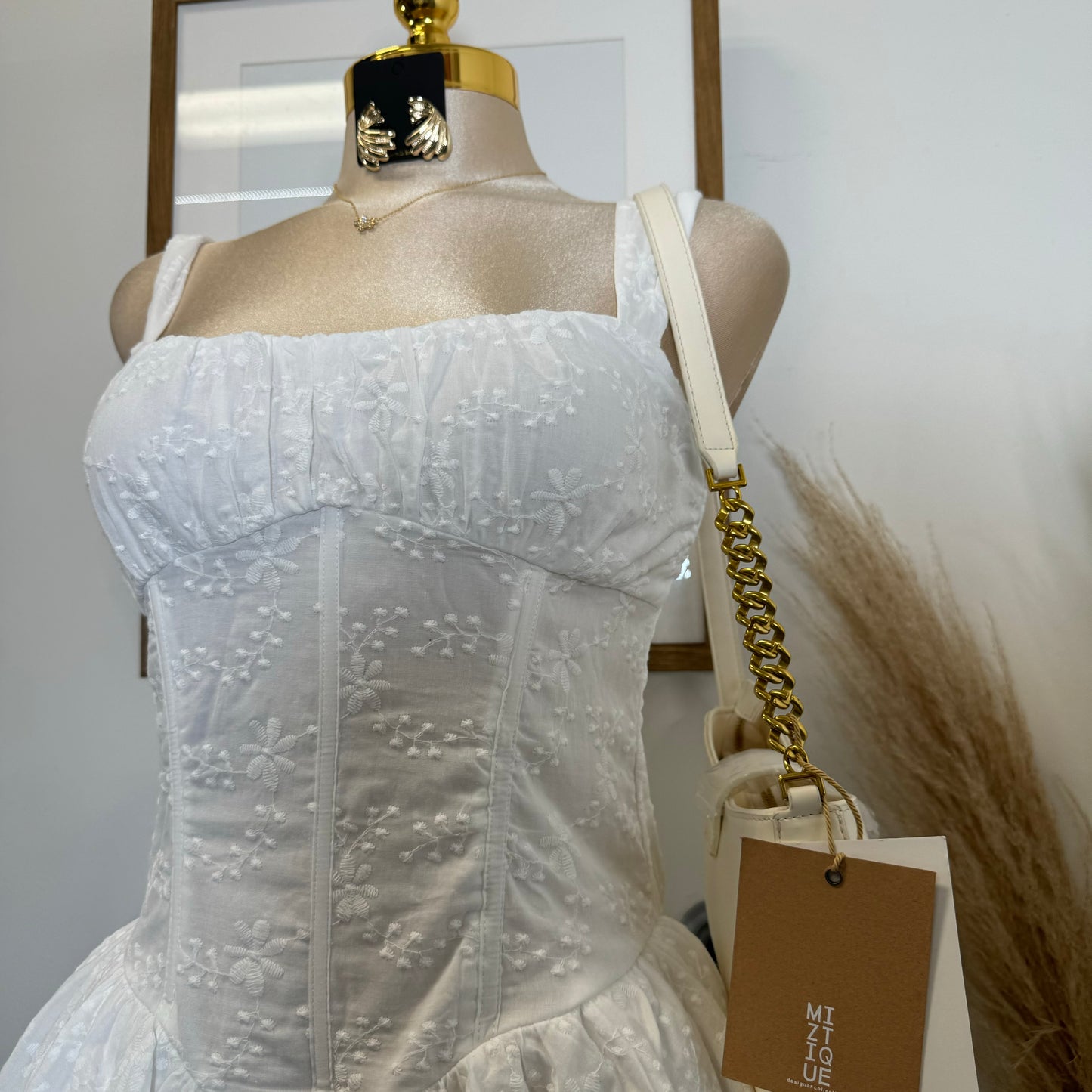 Cotton Corset Double Layer Mini Dress-White