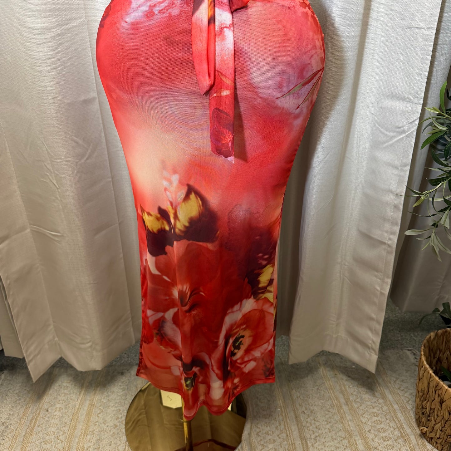 Flower Mesh Maxi Dress-Orange combo