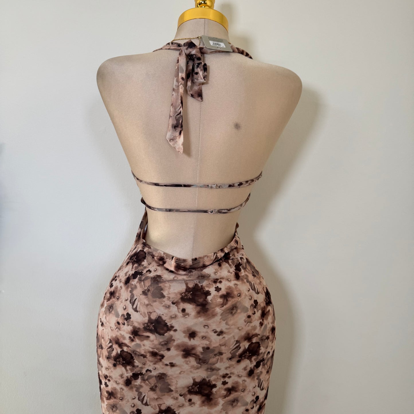 Halter Open Slit Dress-Brown