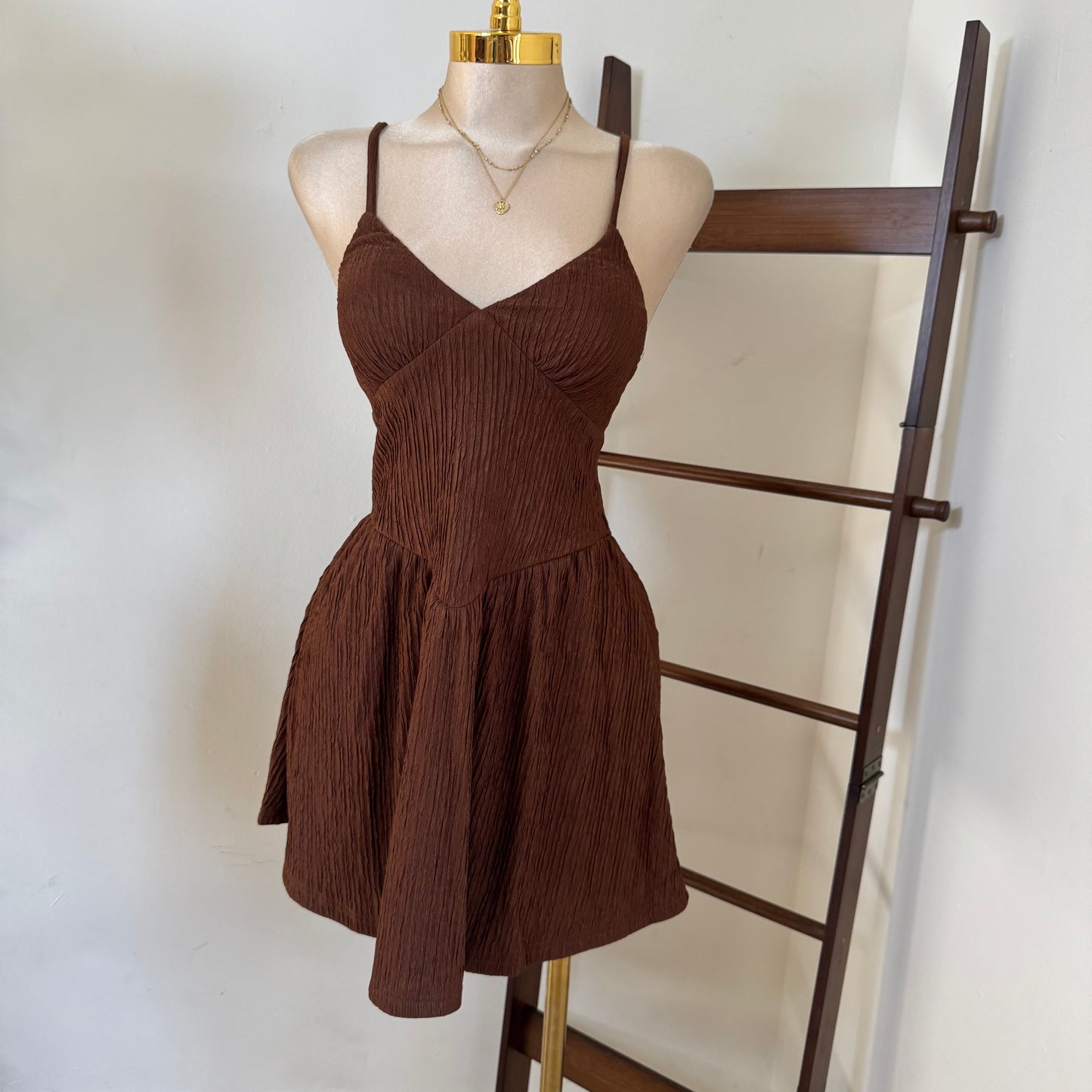 Crinkled Flowy Dress-Brown