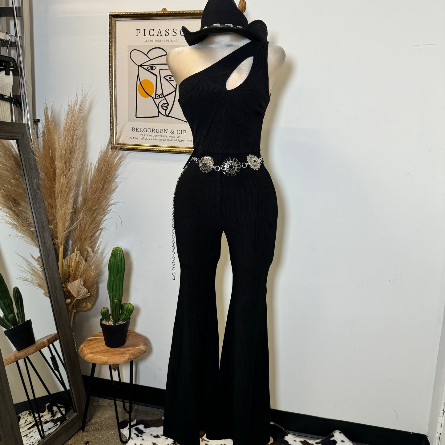 Rib One Shoulder Jumpsuit-Black
