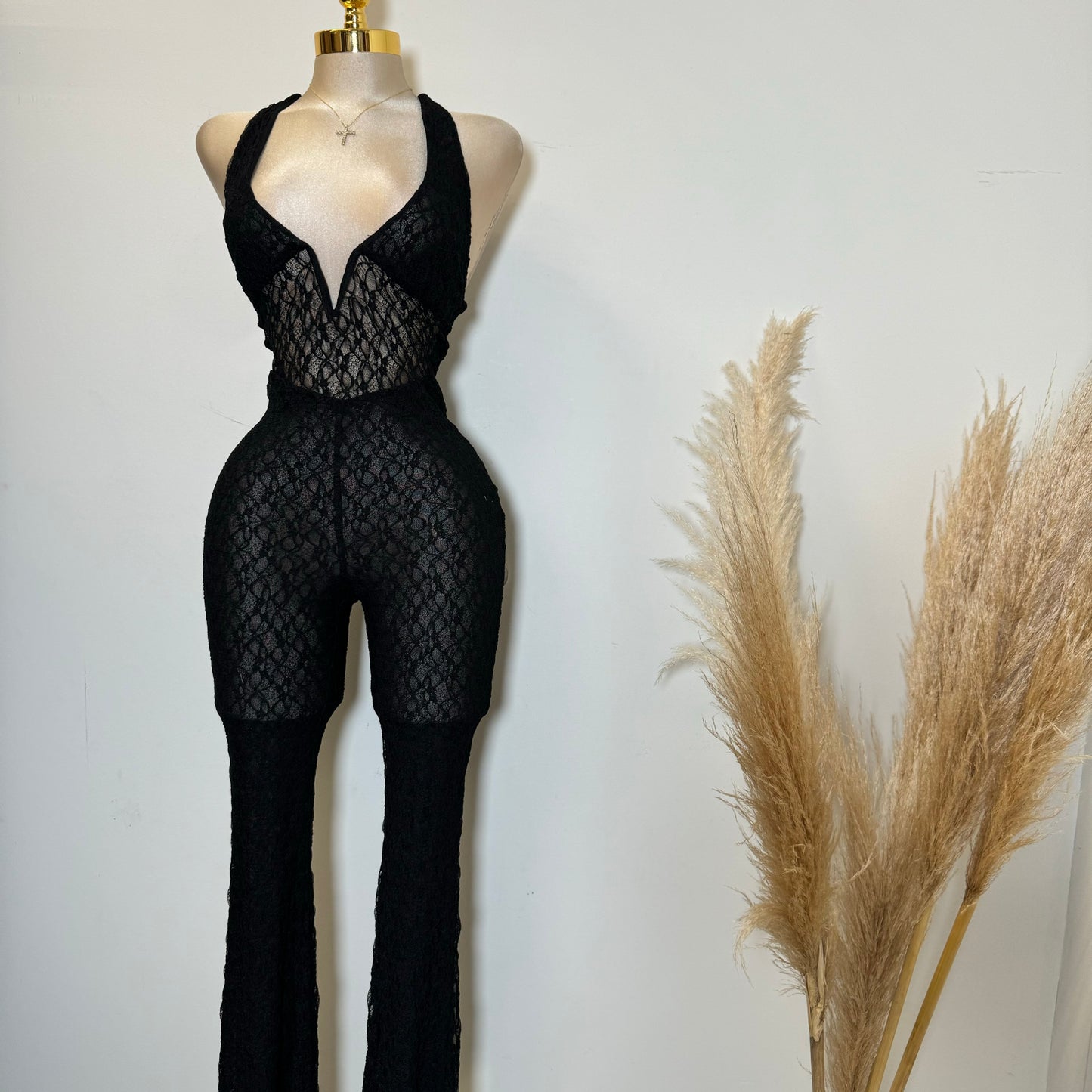 Lace Halter Jumpsuit-Black