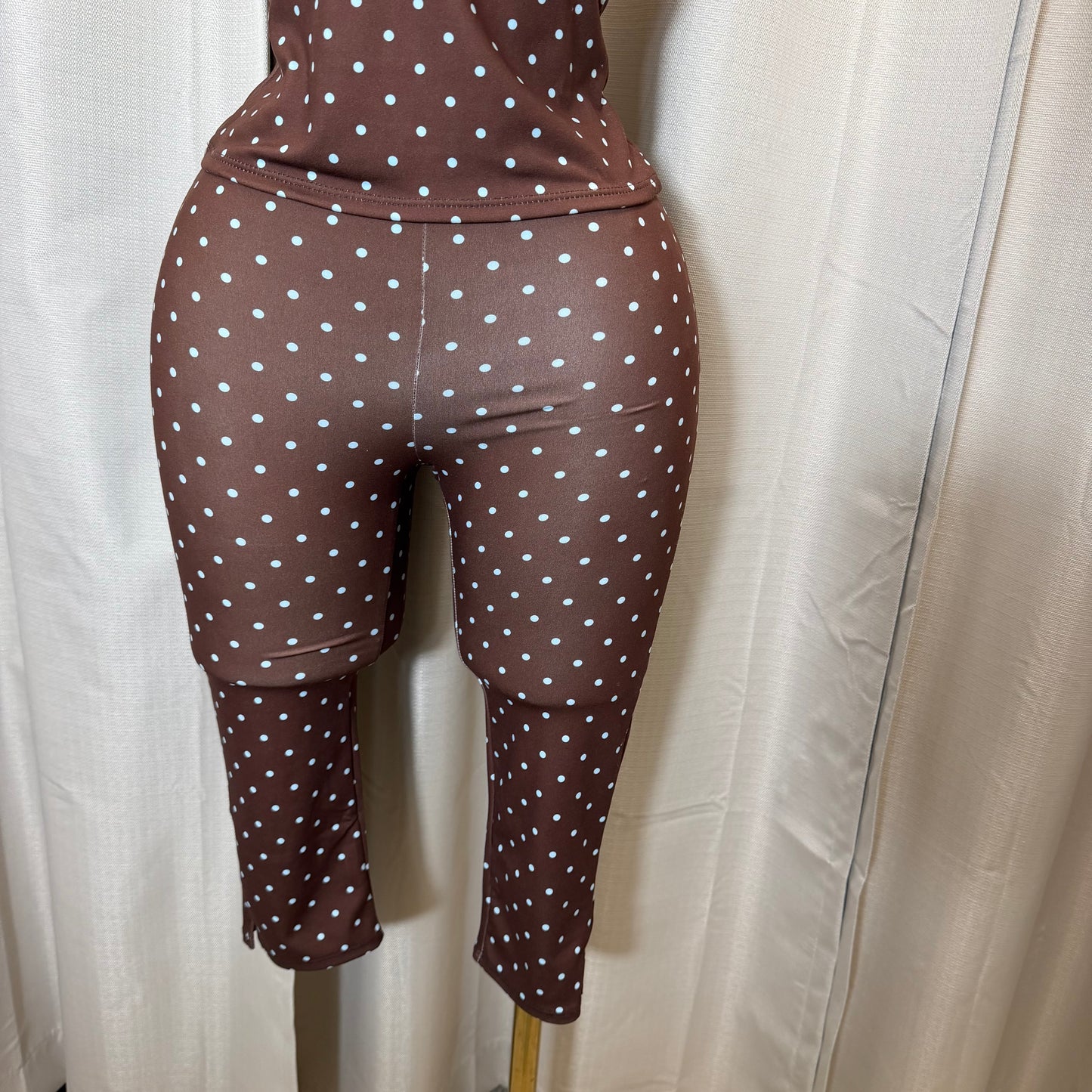 Halter Polkadot Capri Set-Brown/Blue