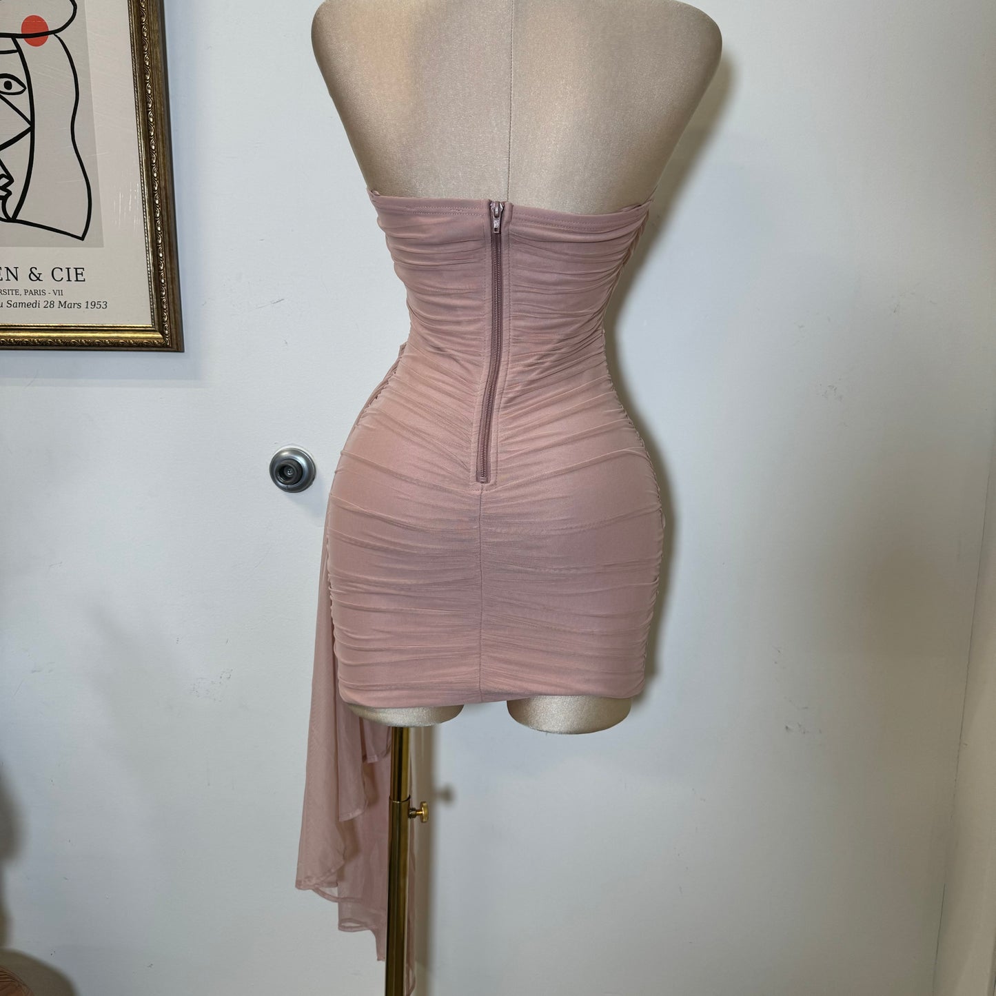 Sweetheart Draped Tube Mini Dress-Blush