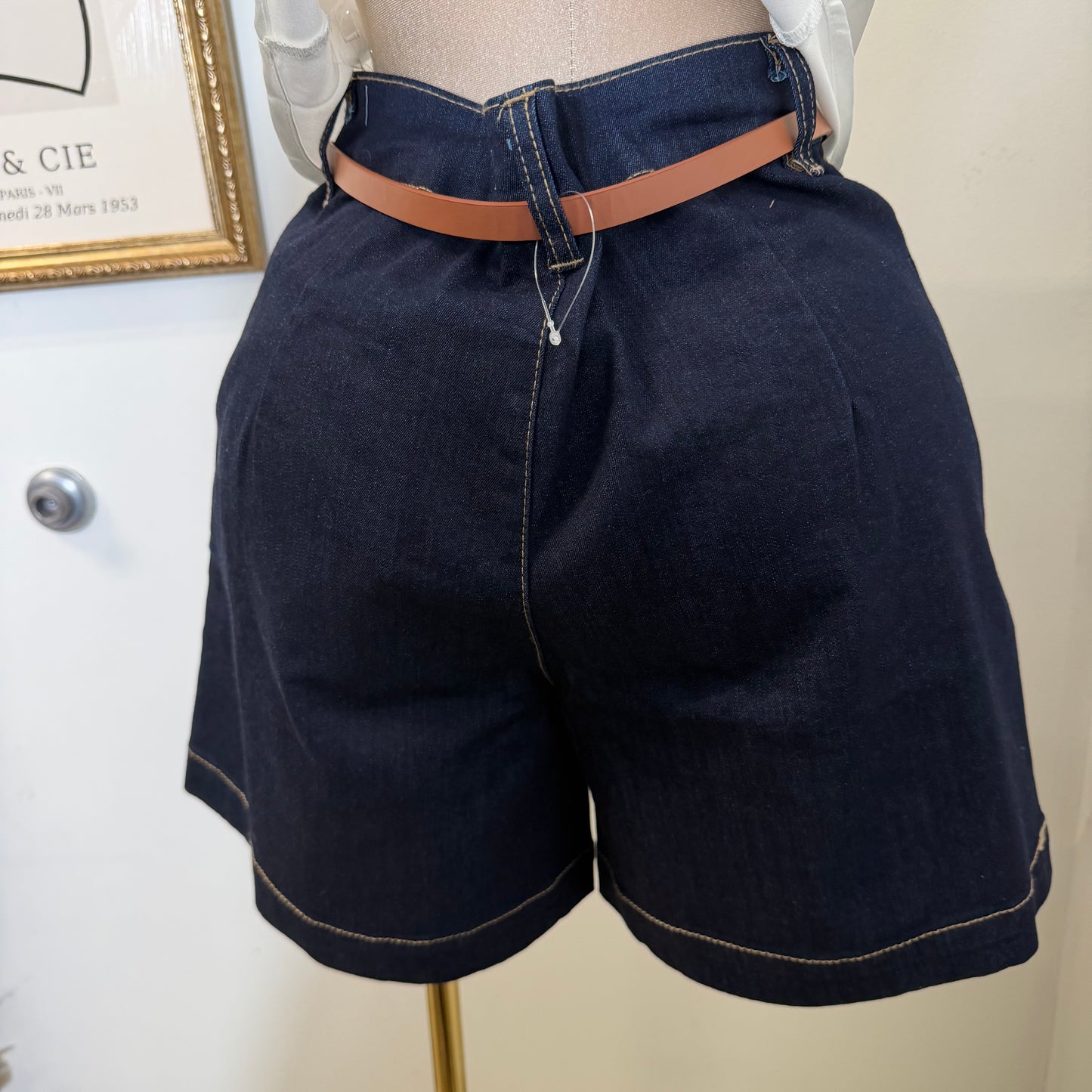 High Waisted Belt Mom Shorts-Indigo