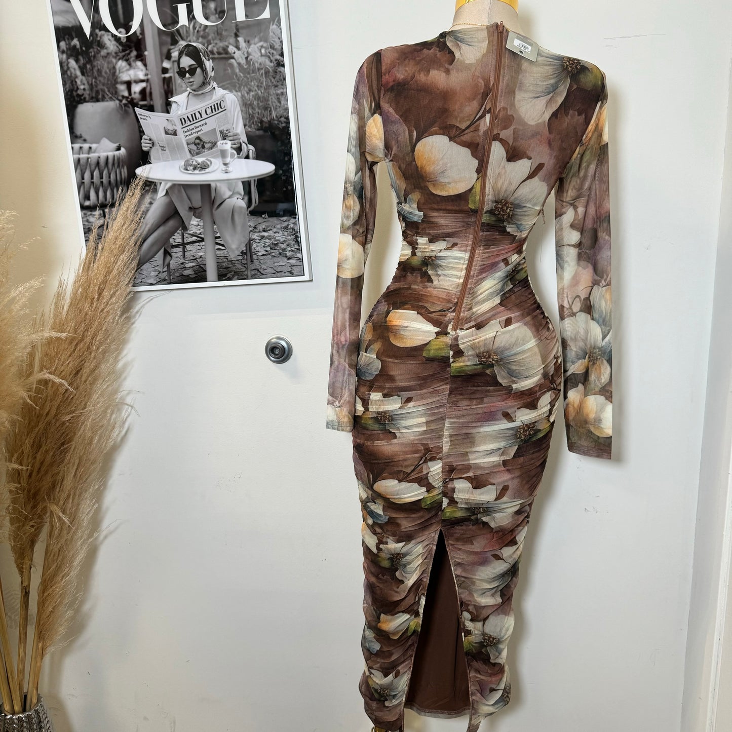 Long Sleeve Mesh Dress-Olive1