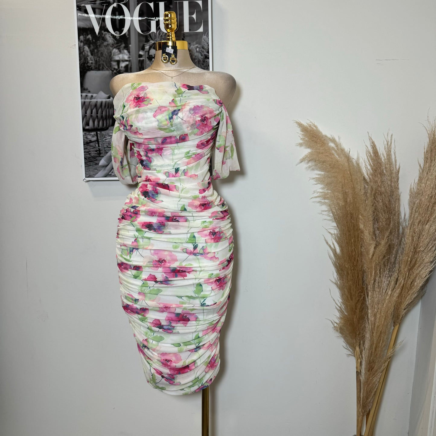 Camelia Mesh Dress-Flower Printed
