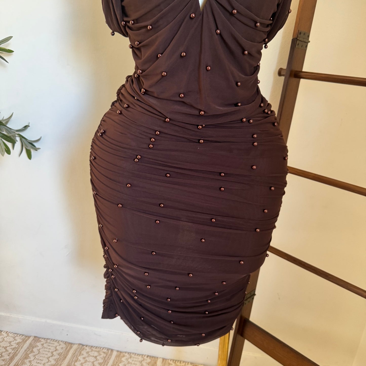 Aria Pearl Dress PL-Brown