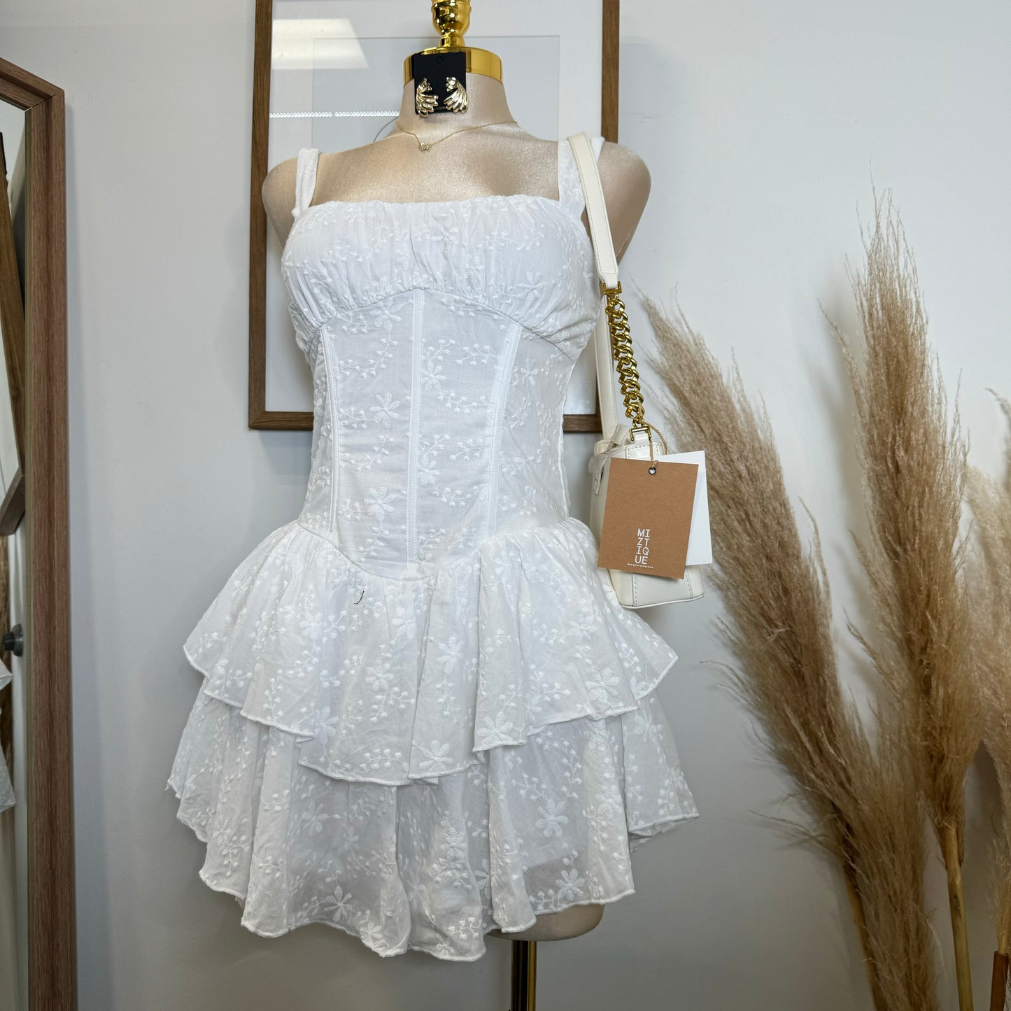 Cotton Corset Double Layer Mini Dress-White