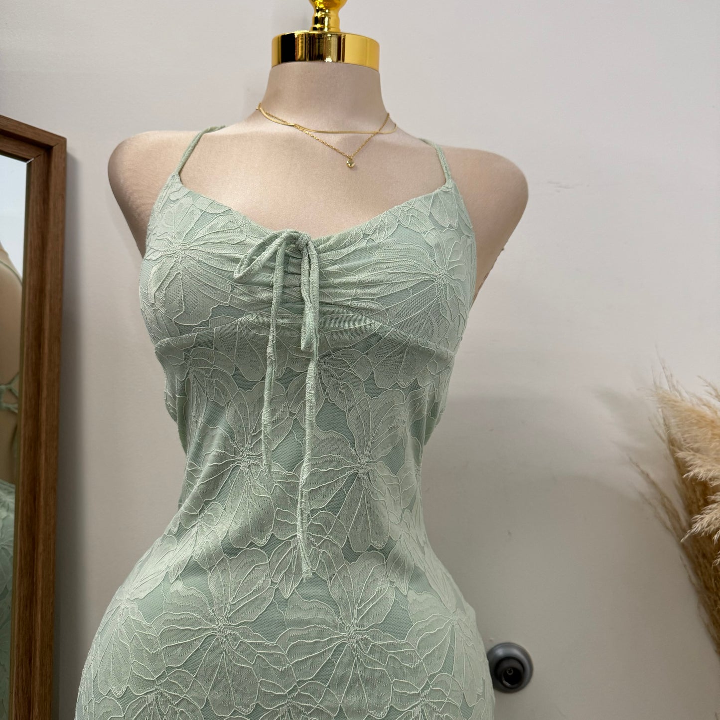 Tie Front Open Back Maxi Dress -Sage Green