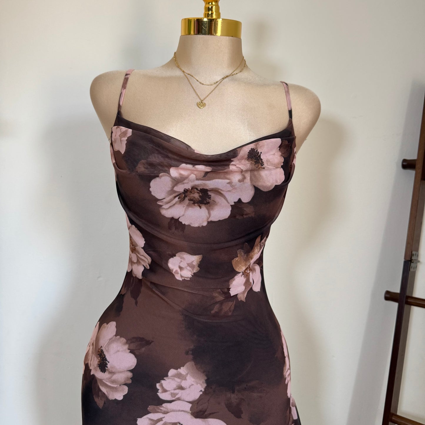 Solecito Open Slit Dress-Brown