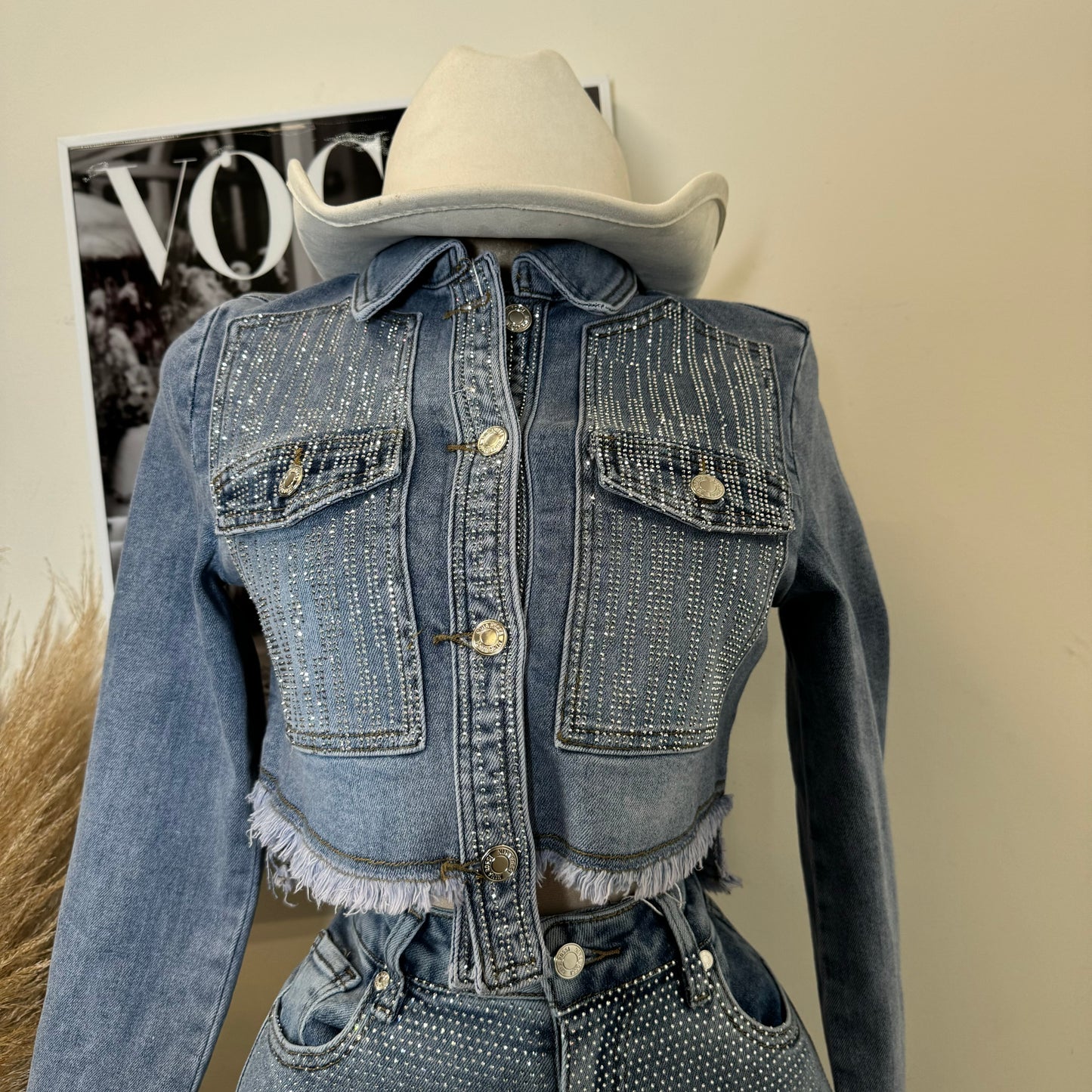 Denim Rhinestone Jacket-Blue