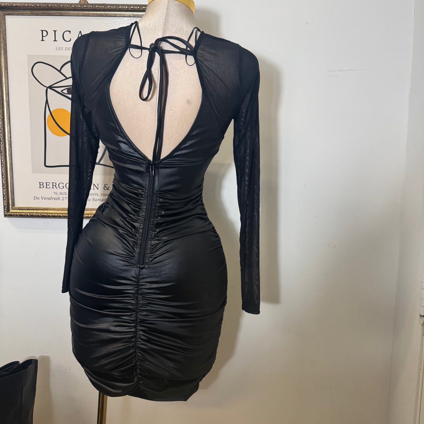 Coating Mini Dress-Black