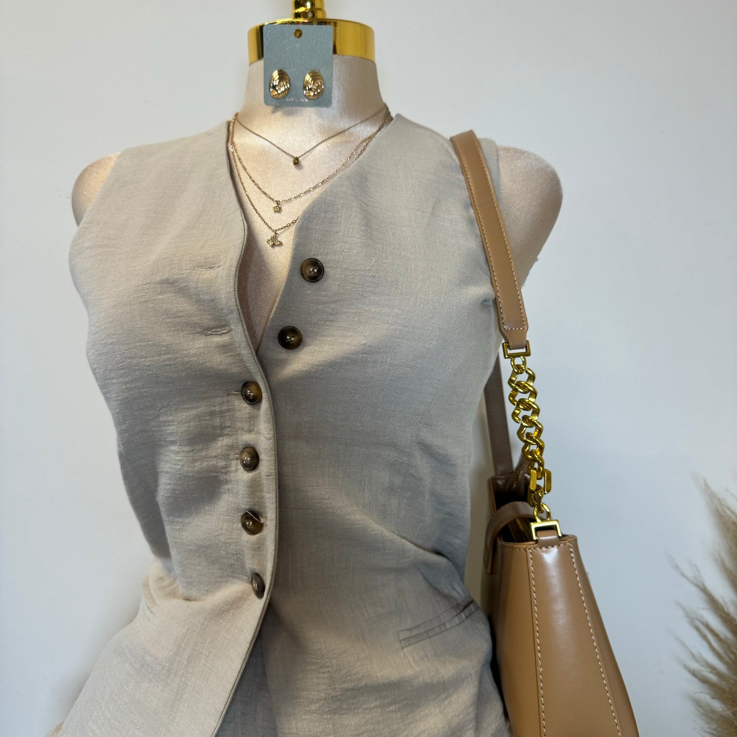 Roxe Linen Two Piece Skirt Set-Beige