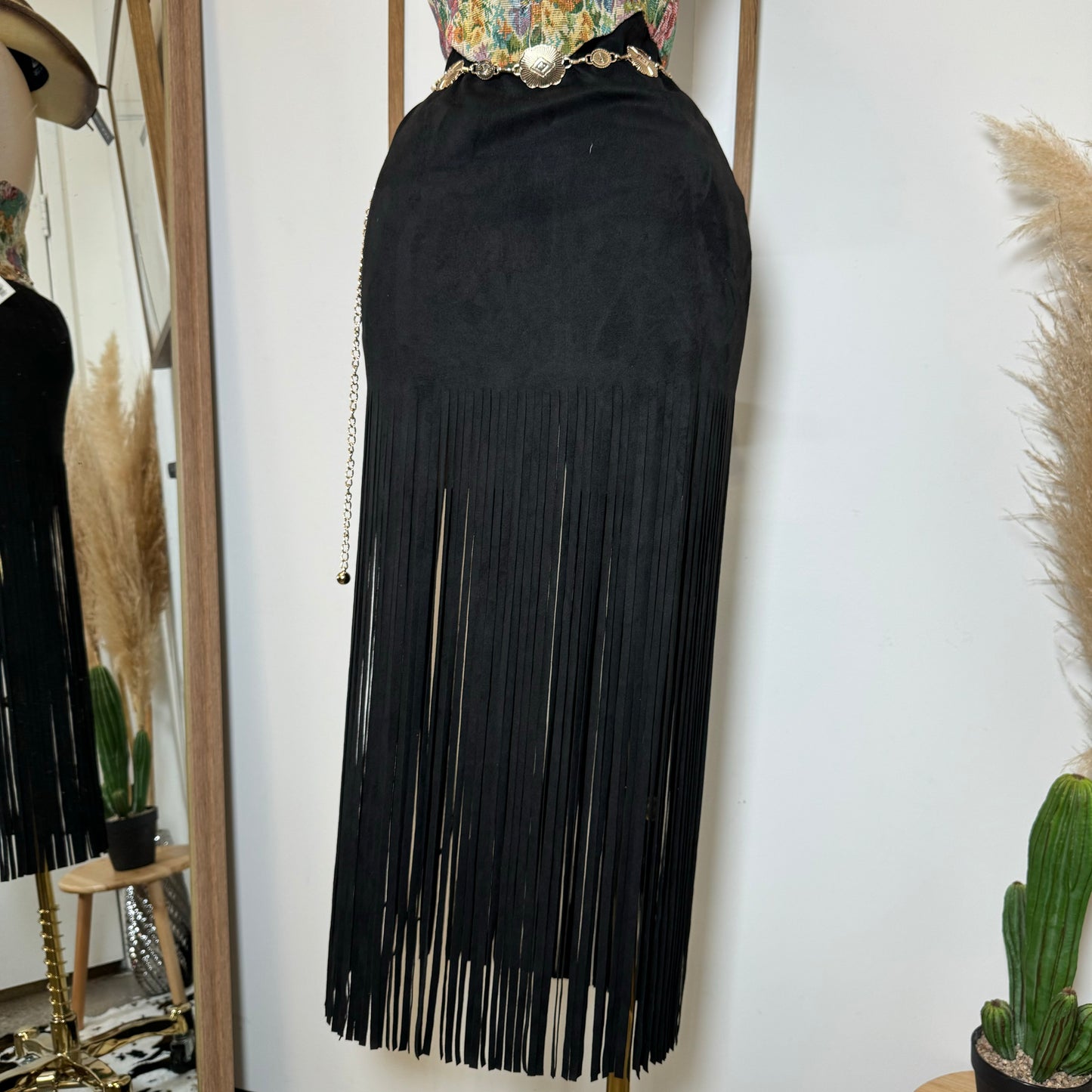 Y Tu Médium Rise Suede Knit Skirt-Black