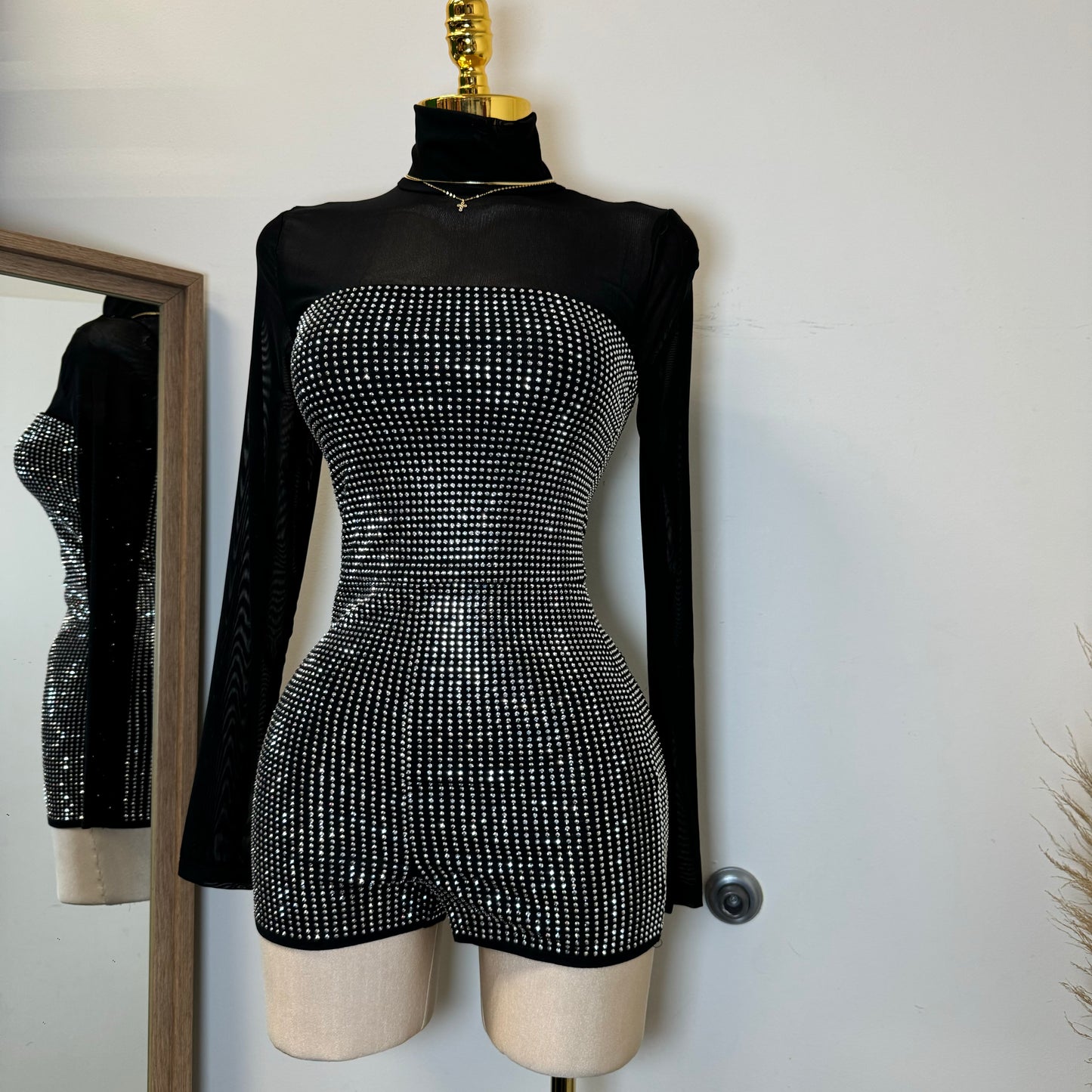 Rhinestone Romper-Black