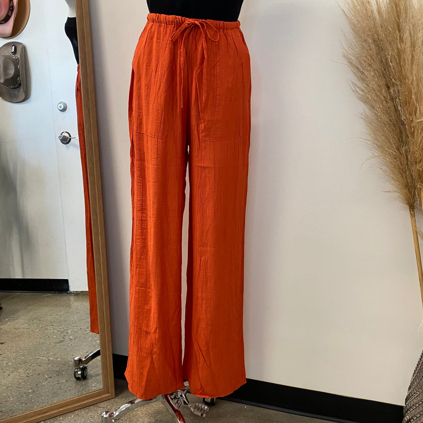 Sayra linen wide pants -Rust