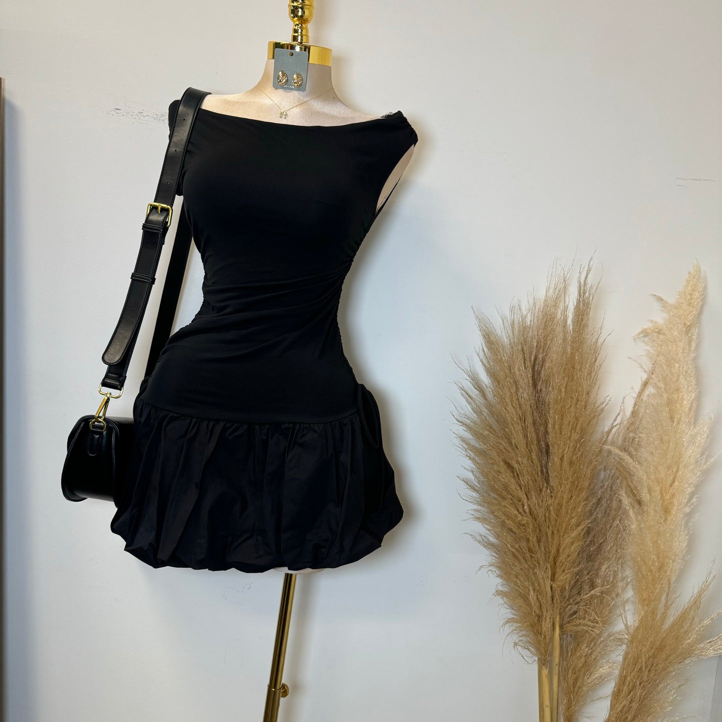 Asymmetric Bubble Dress-Black