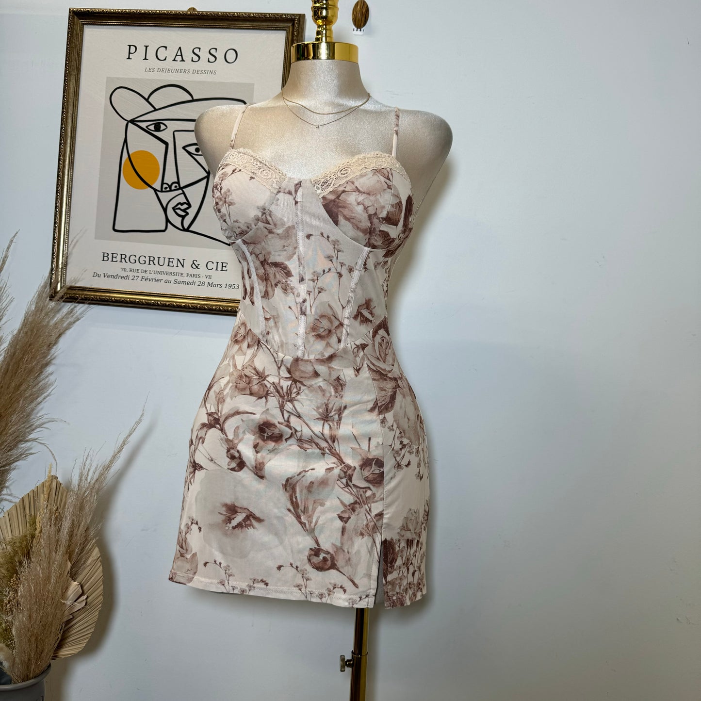 Luxe Floral Mesh Lace Strim Mini Dress-Multi Blush