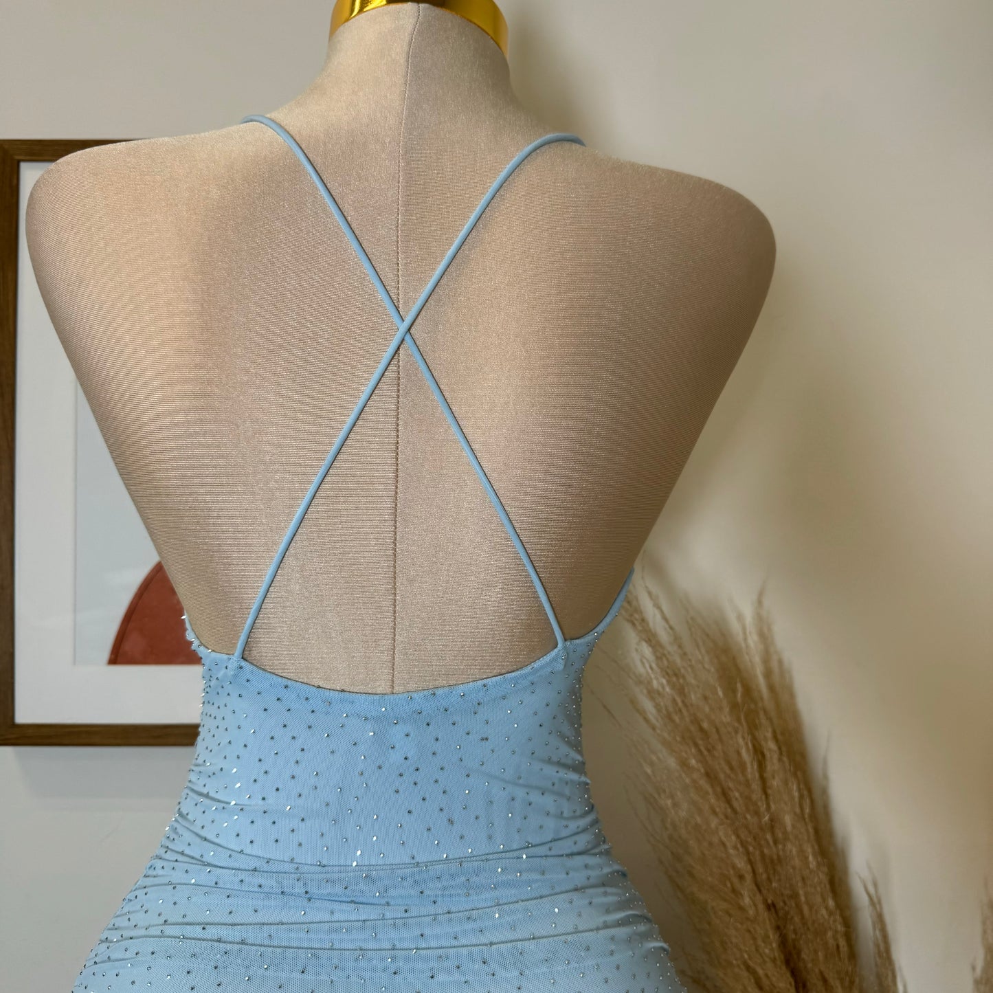 Cielo Rhinestone Midi Dress-Blue