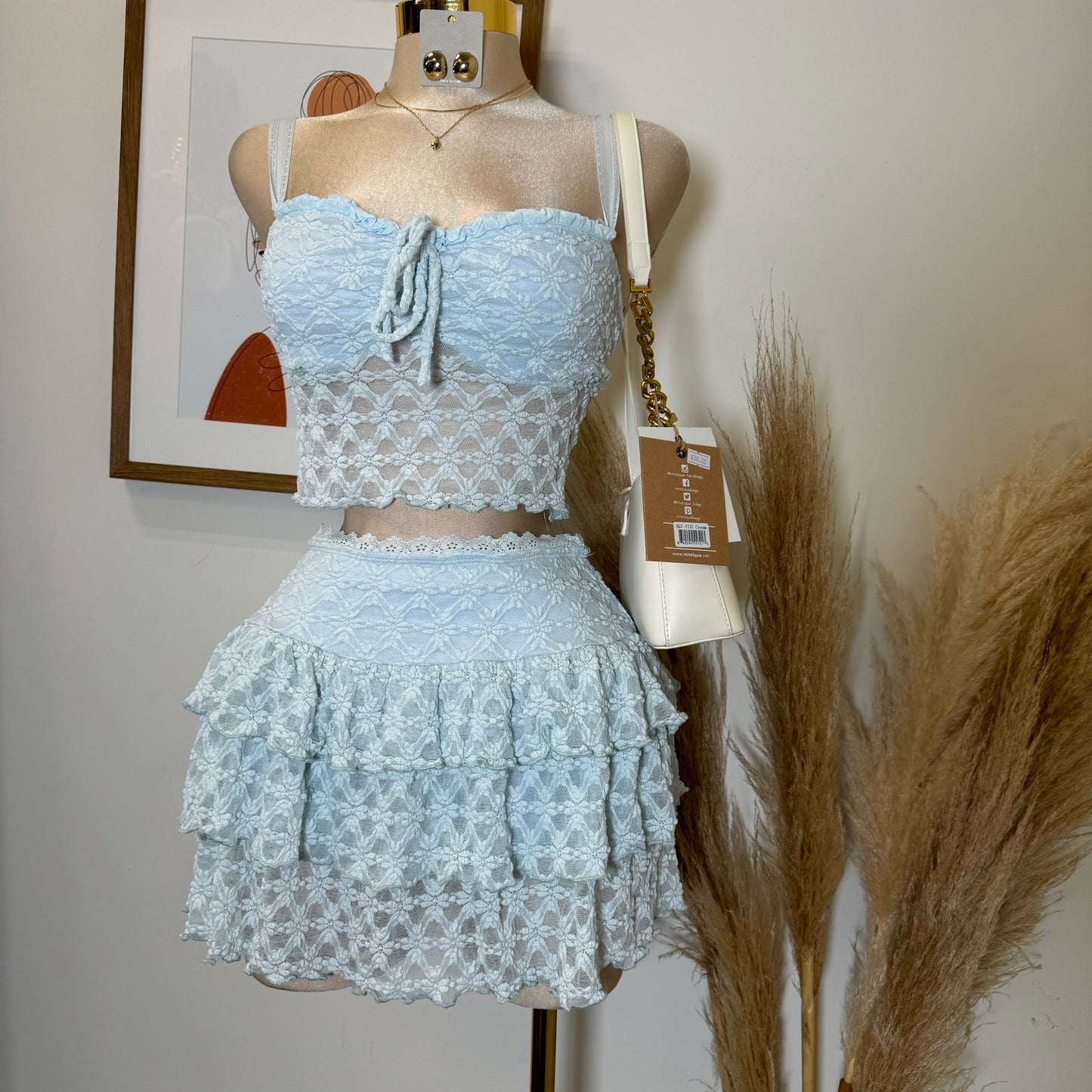 Bonita Lace Flare Skirt Set-baby Blue