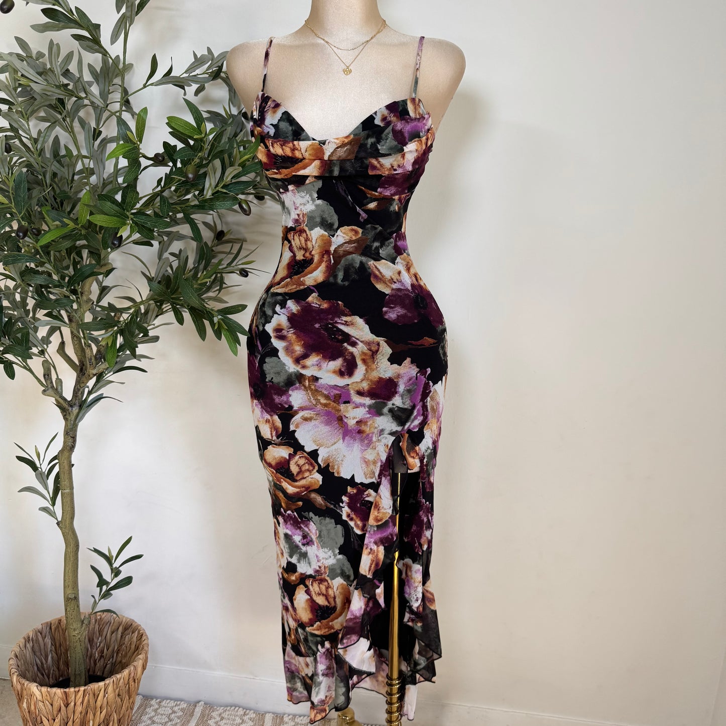 Karil Mesh Dress-Purple Print Mesh