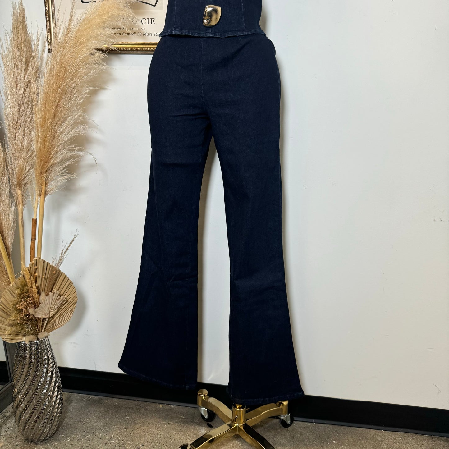 Strapless Denim Pant Set-DK Blue