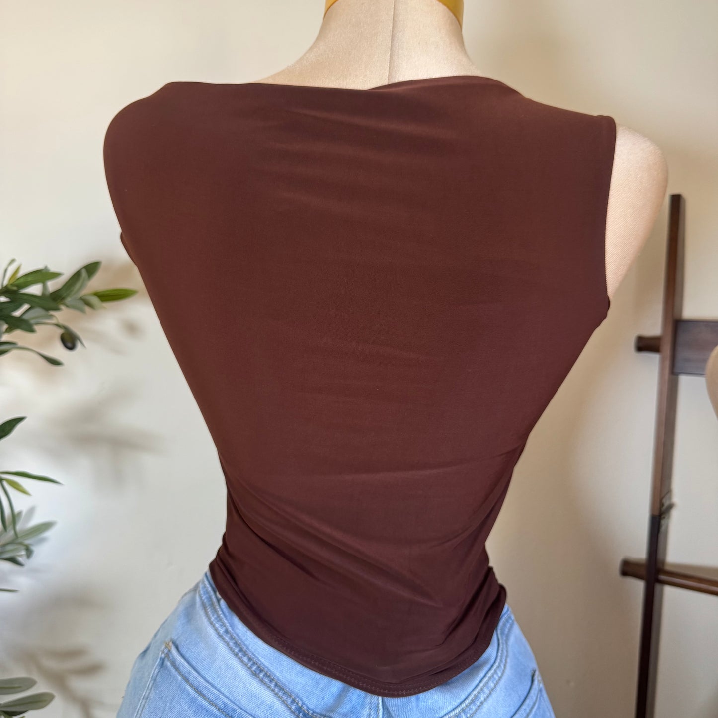 Asymmetrical Top with Gold Detail -Brown