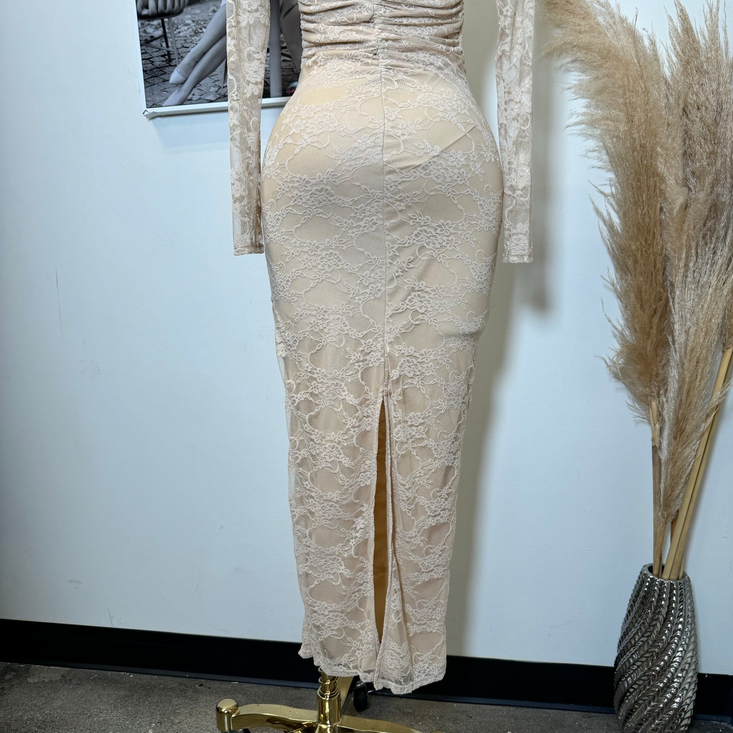 Aimara Lace Long Sleeve  Dress-Beige
