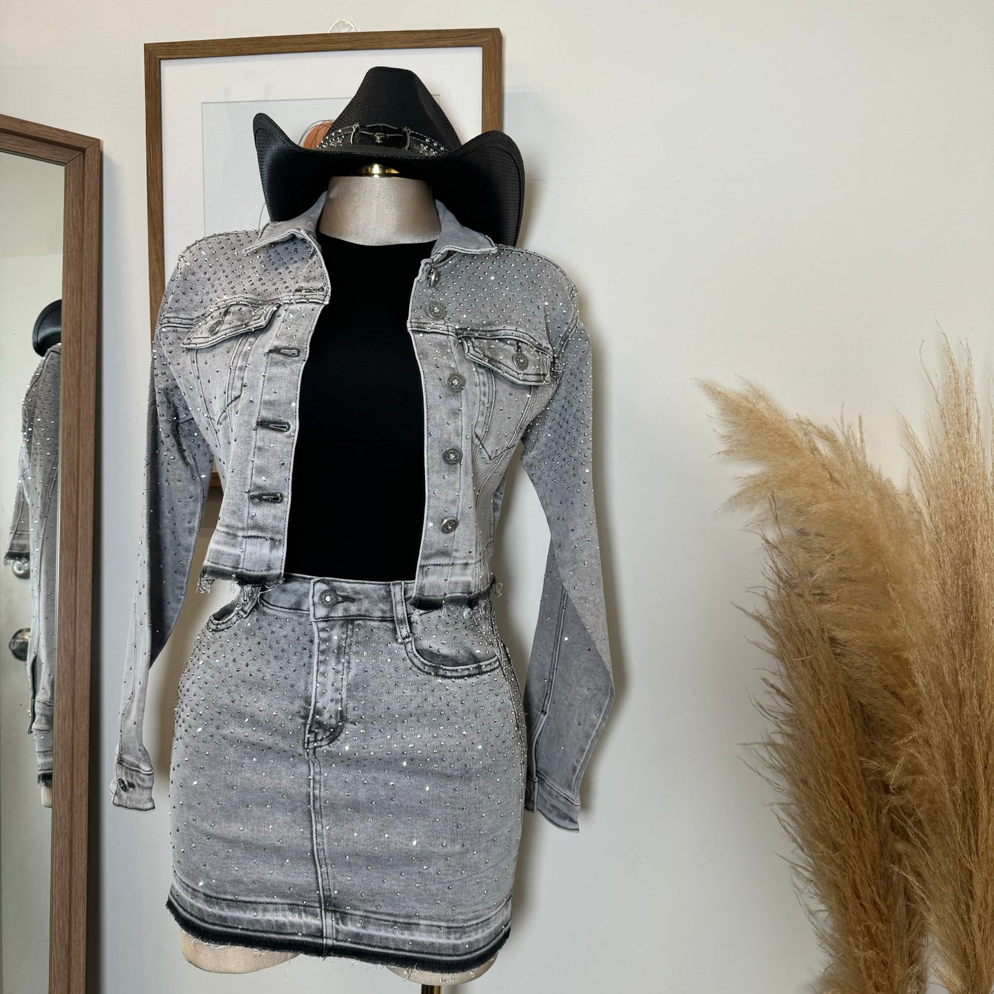 All Rhinestone Skirt -Gray