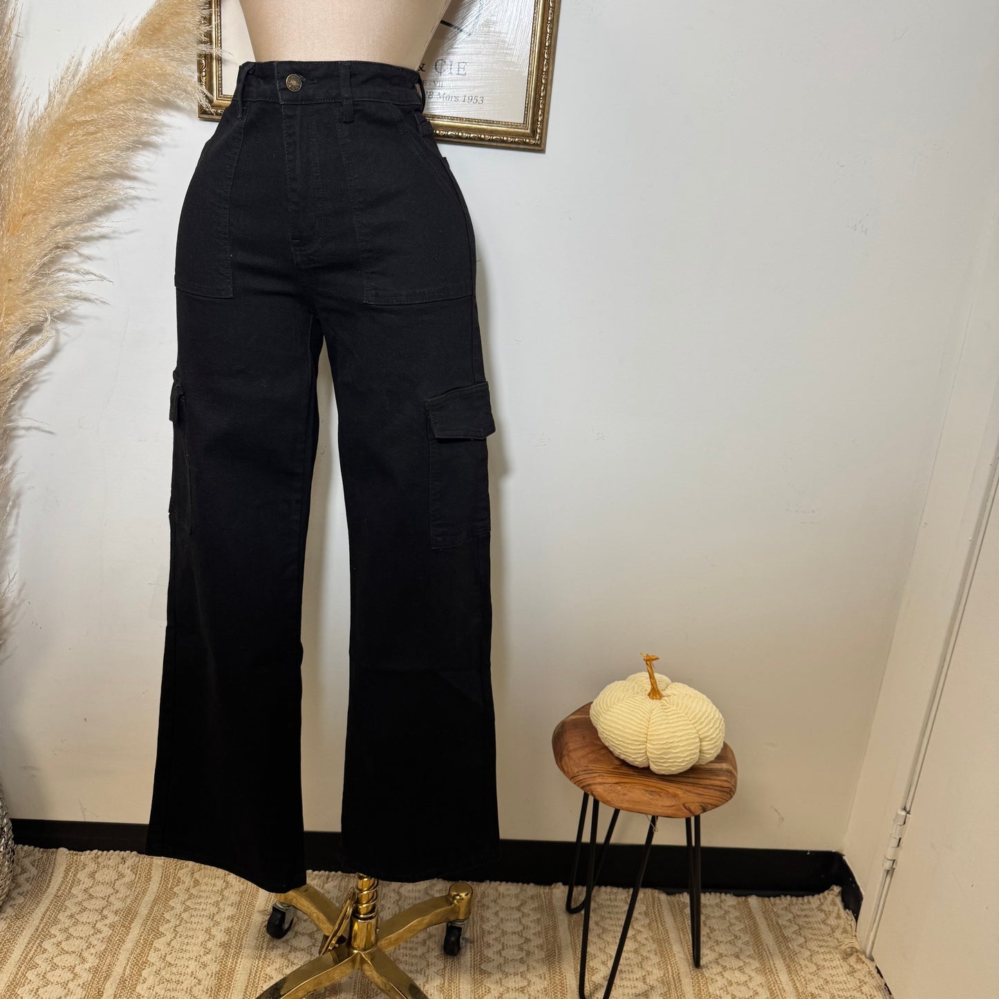 Black Cargo Jeans- Black