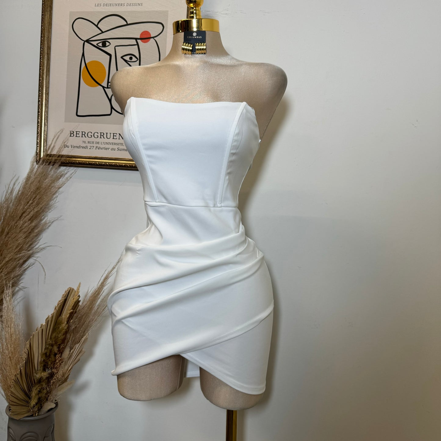 Wireinset Tube Top Overlap Skirt Mini Dress-White
