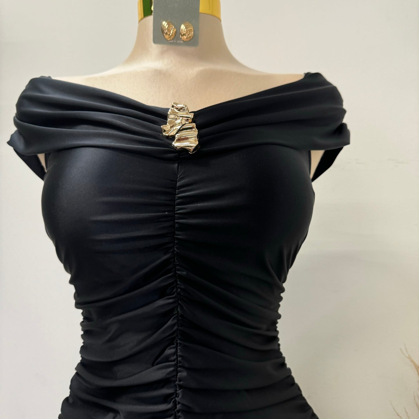 Lúxel Satin Off Shoulder MIDI Dress-Black