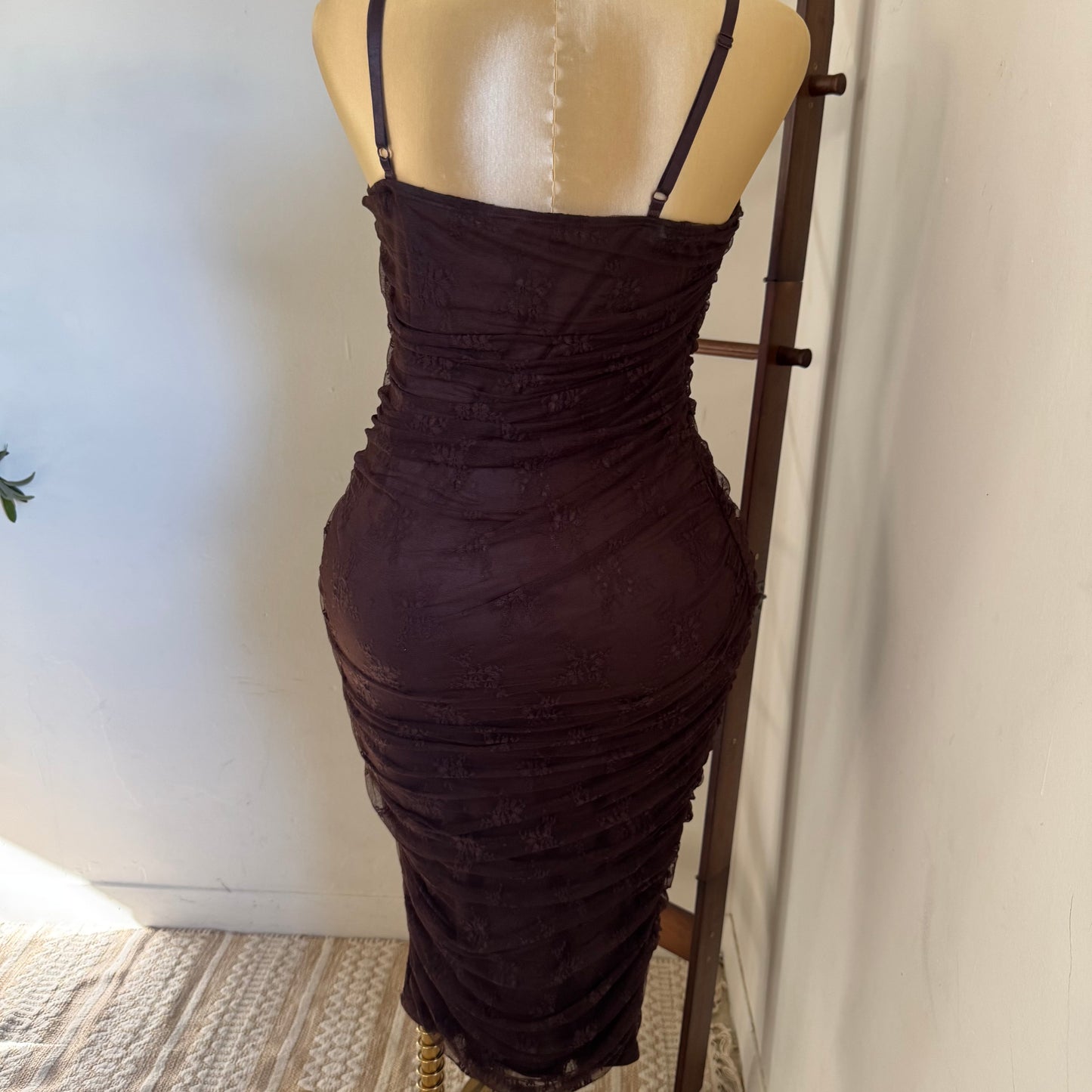 Lace Midi Dress Plus size-Brown