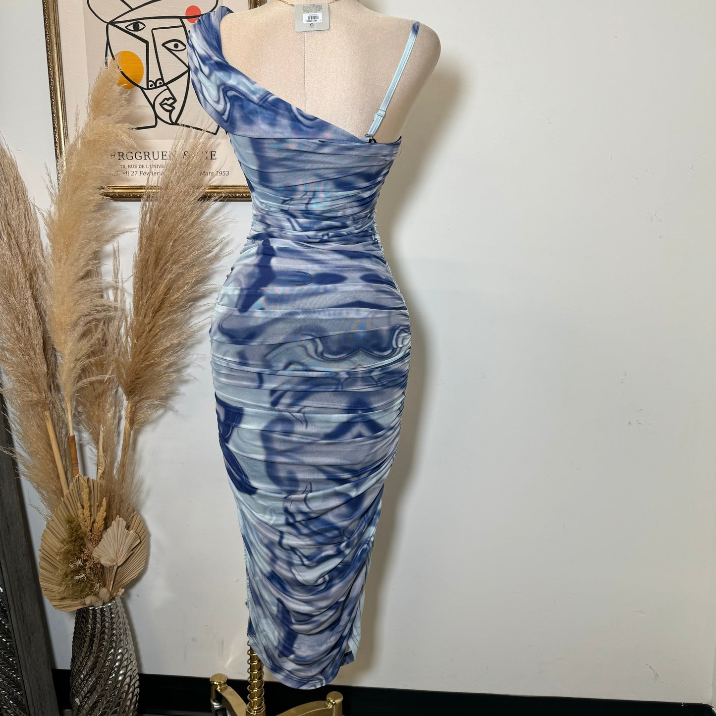 Mesh Marble Dress-Blue