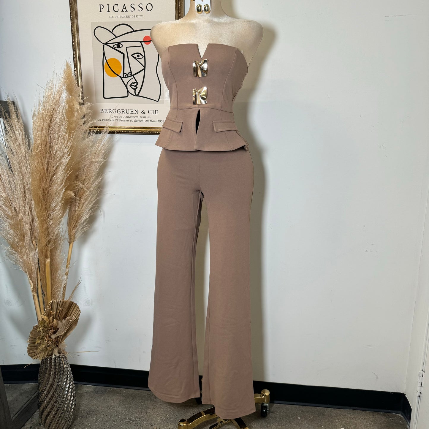 Scrunched Golden Stone Strapless Sets-Mocha