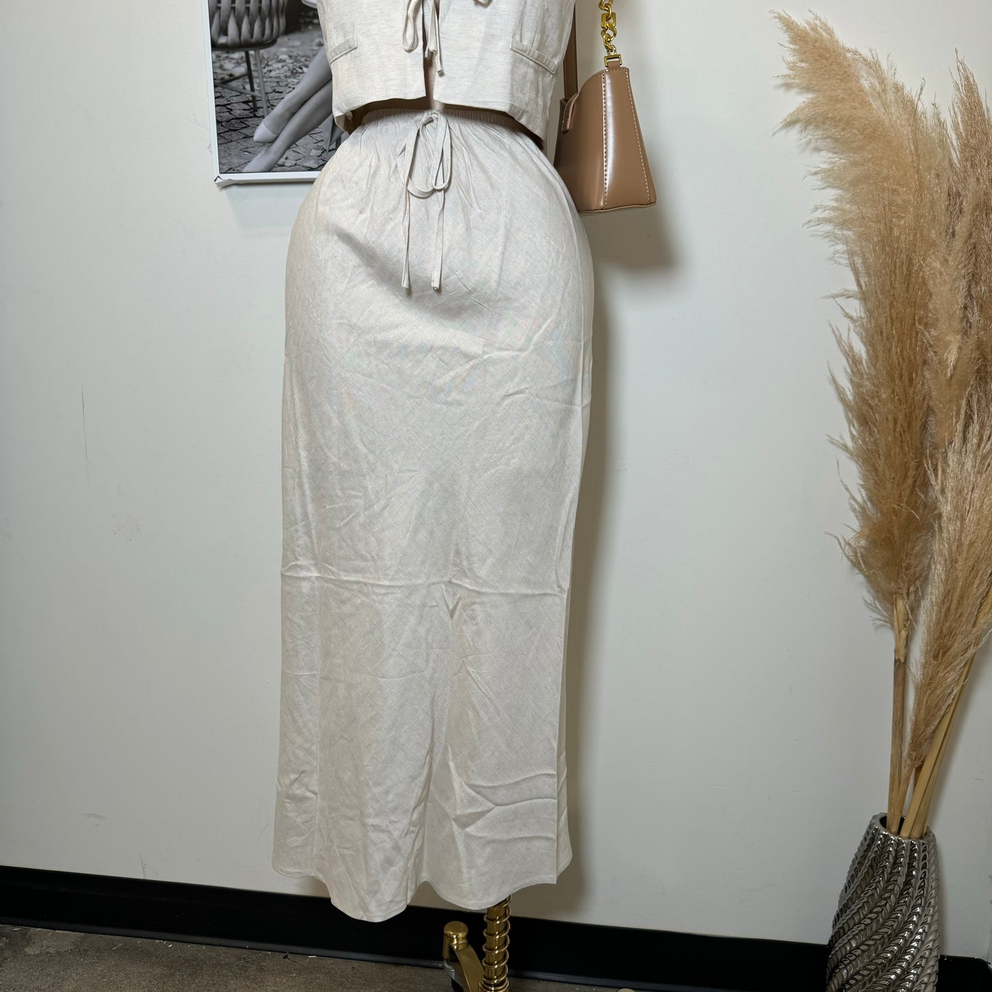Linen Maxi Skirt Set-Beige
