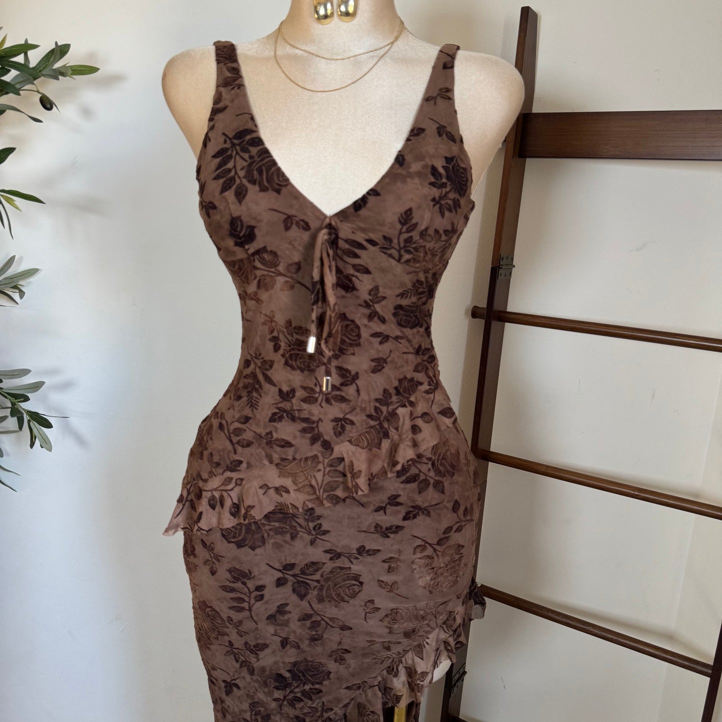Halter Floral Print Dress- Chocolate