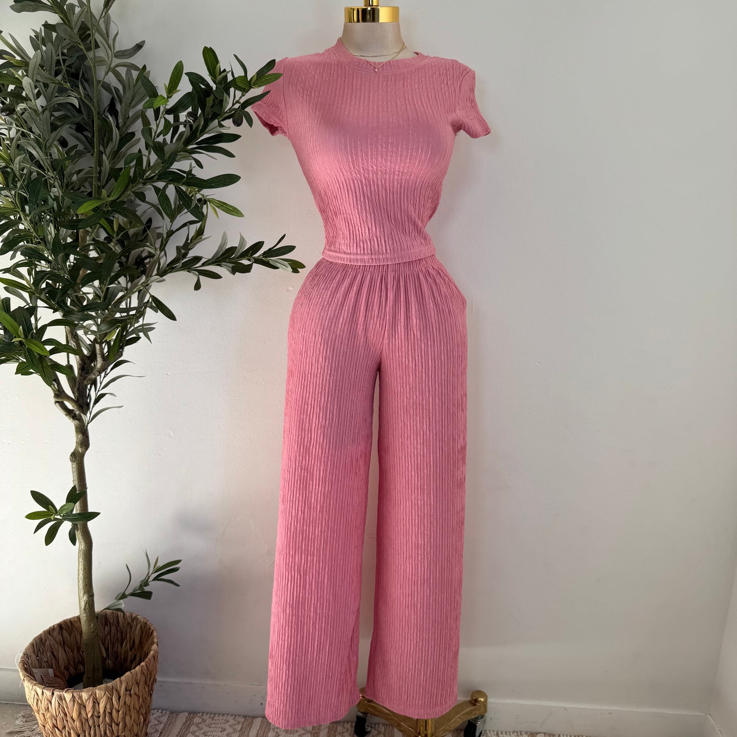 Tamara Short Sleeve Piece Set-Pink