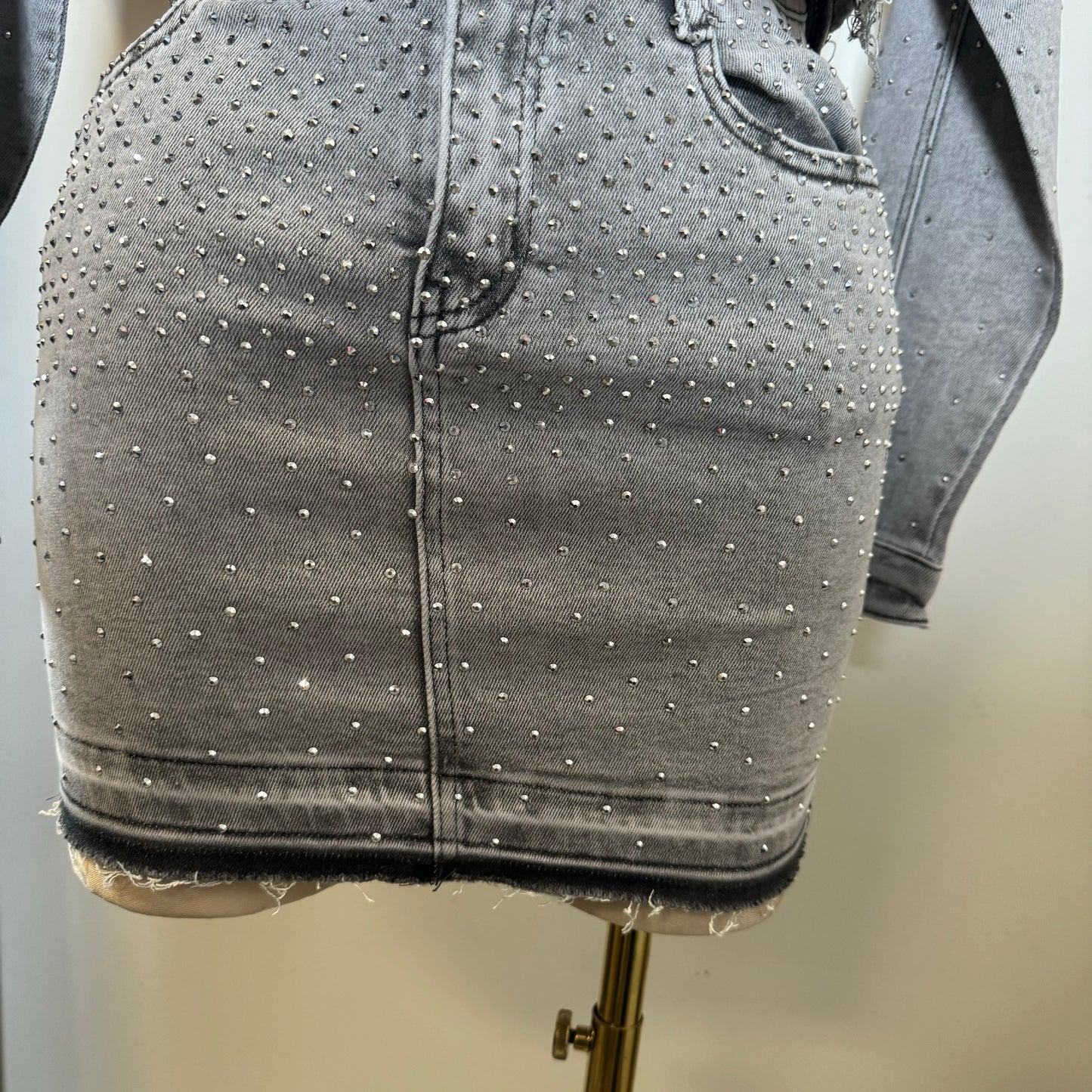 All Rhinestone Skirt -Gray