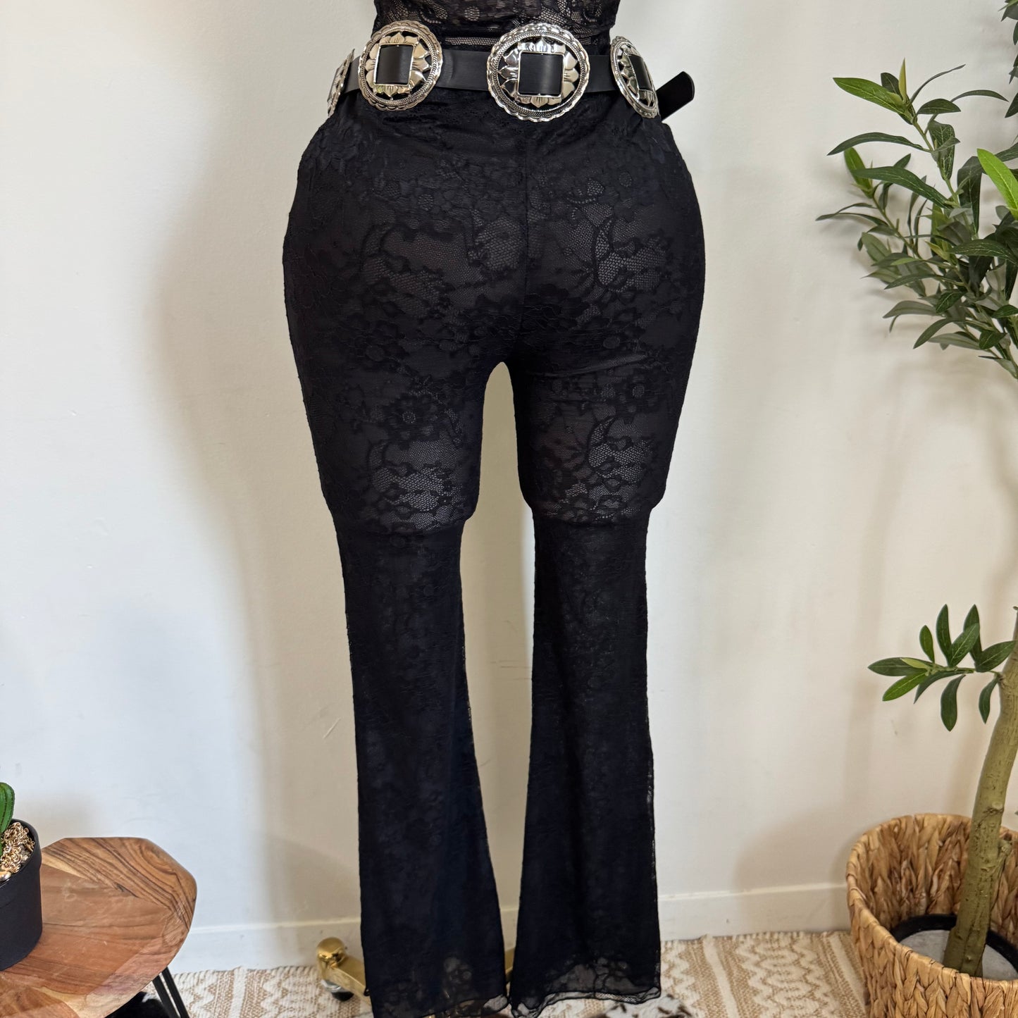 Sexy Lace Halter Pant Set-Black