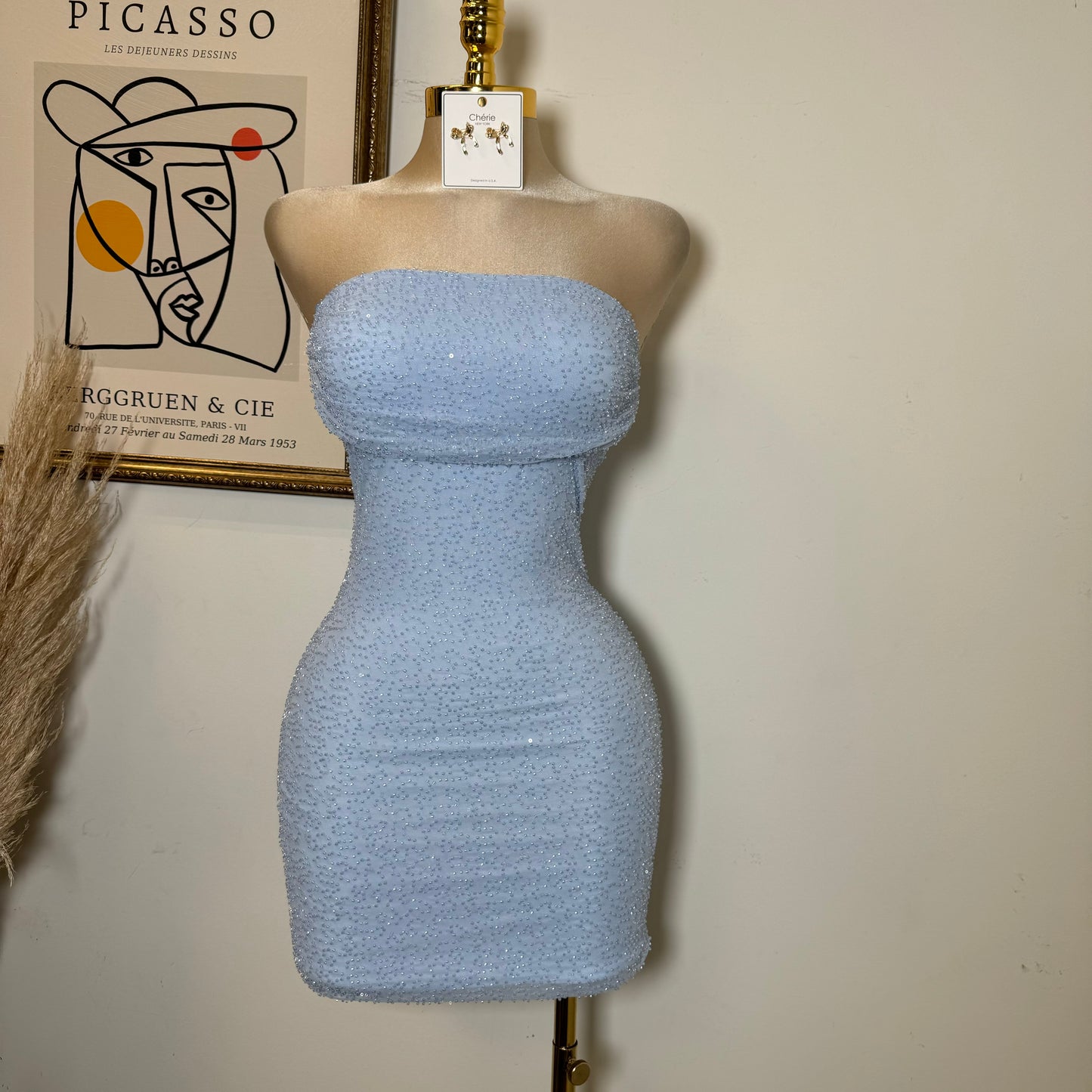 Sparkle Strapless Dress-Baby Blue