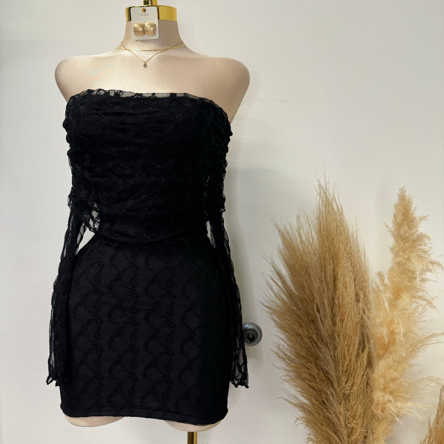 Lace Off shoulder Dress-Black