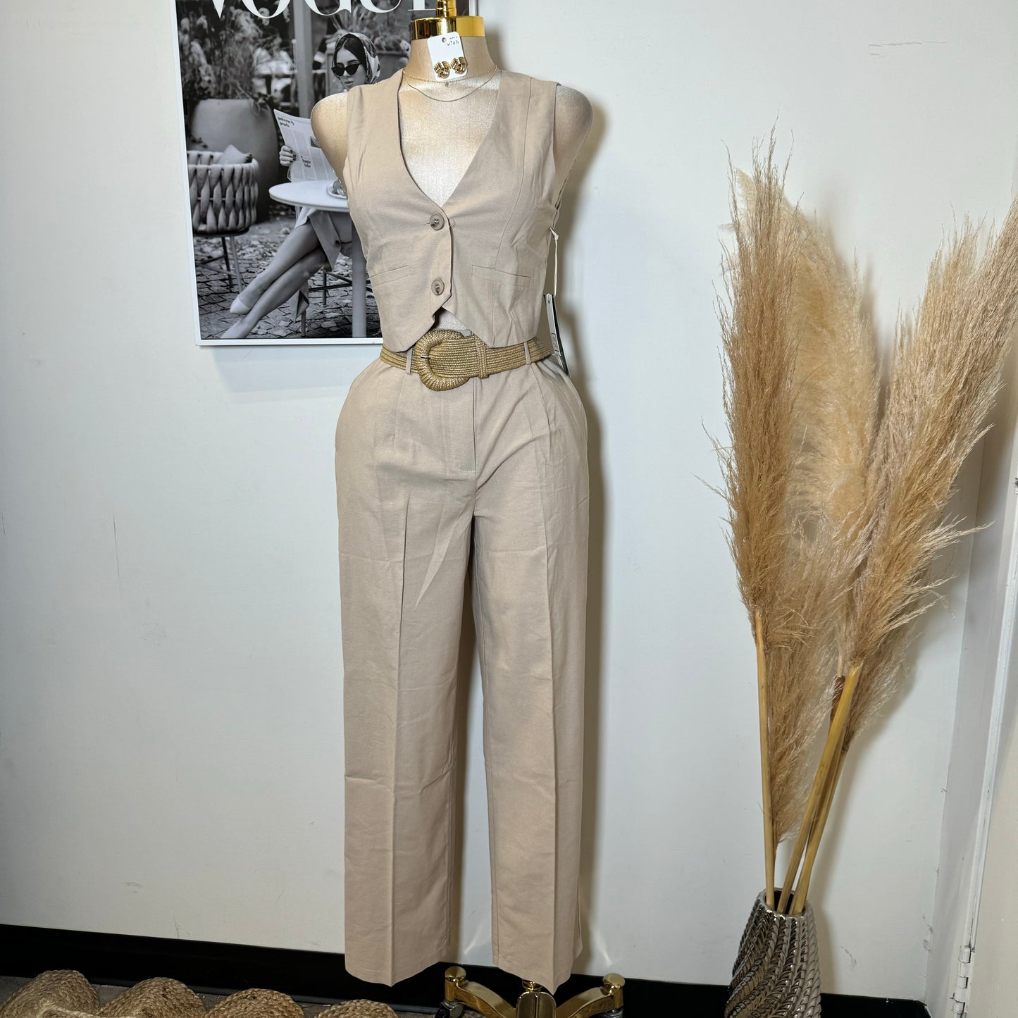 Verano Pant Two Piece Set-Beige