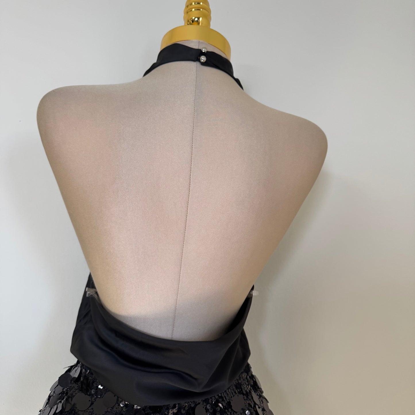 Satin Halter Open Back Top-Black