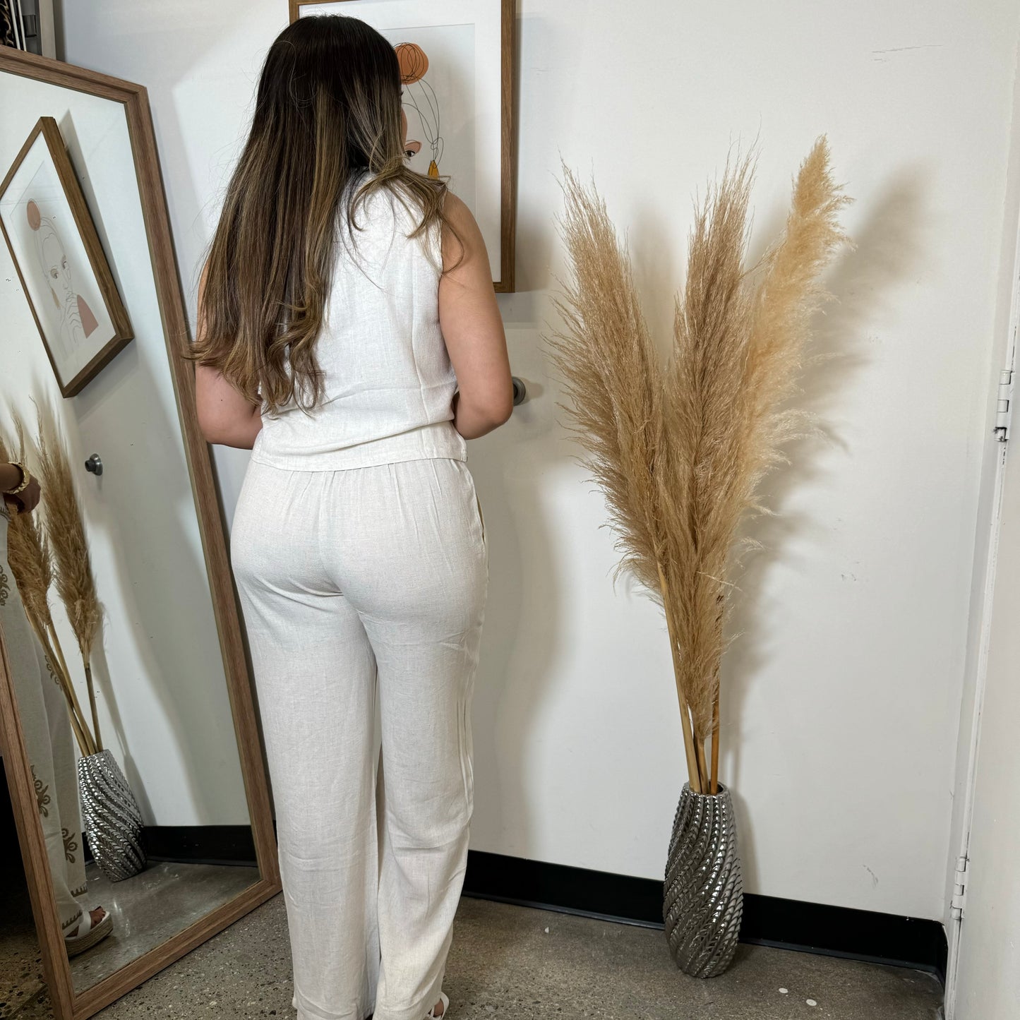Cabo linen Pant set-Cream
