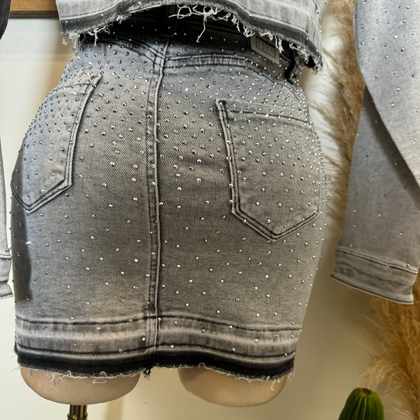 All Rhinestone Skirt -Gray