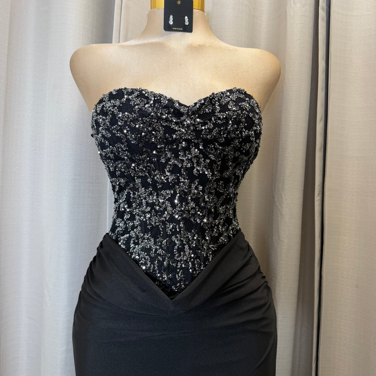 Sequin Lace with knit satin Dress-Black