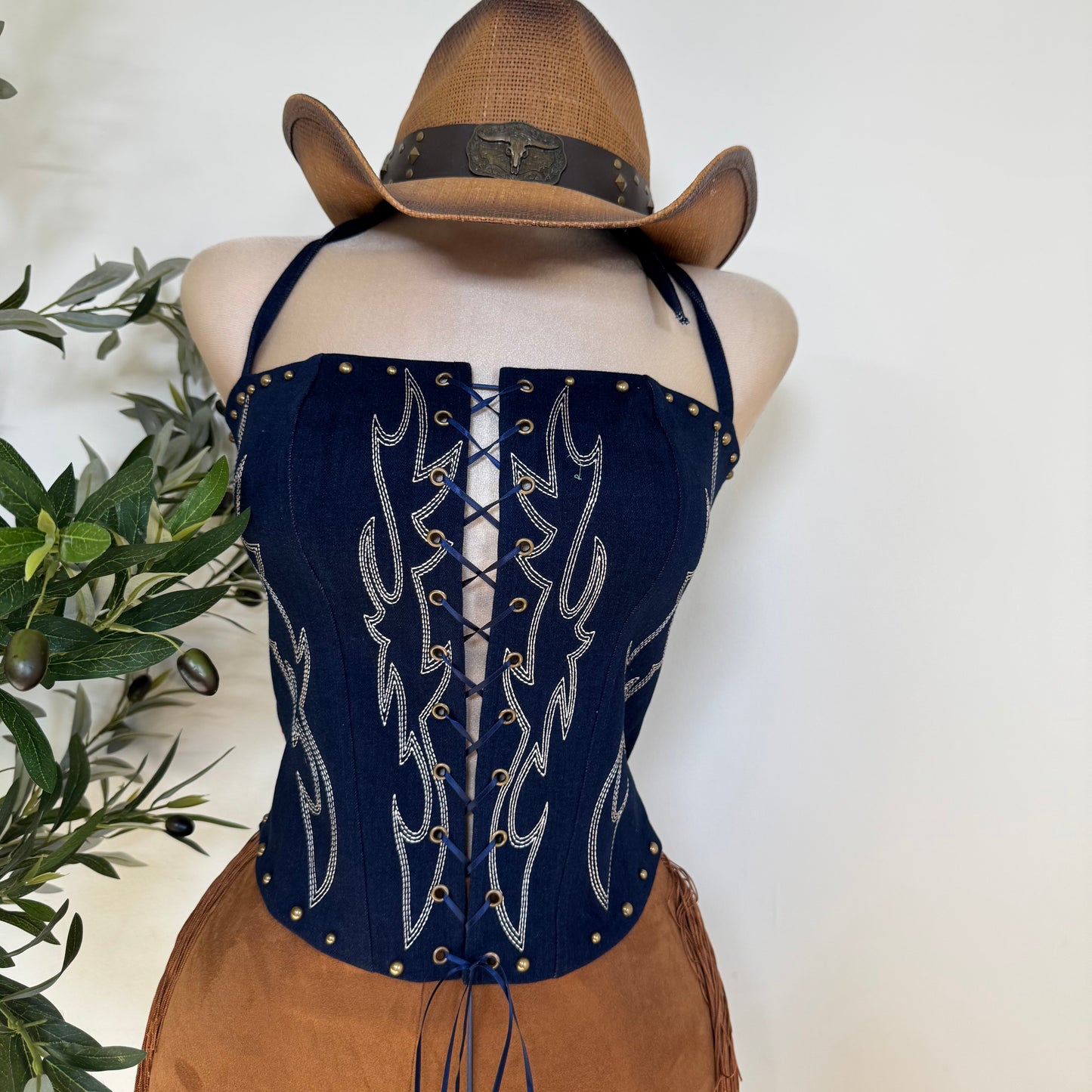 La Yaquesita Corset Top-Denim Blue